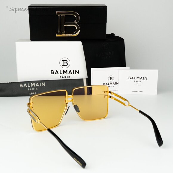 Balmain Men Sunglasses GENDARME BPS-109A-66 Gold Black Amber Square BRAND NEW - Picture 9 of 13